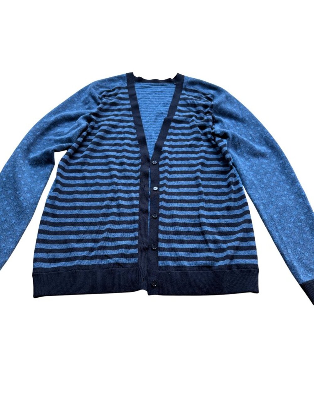 Akris Size M Womens Blue & Black Striped Polka Dot Cardigan V-Neck Sweater